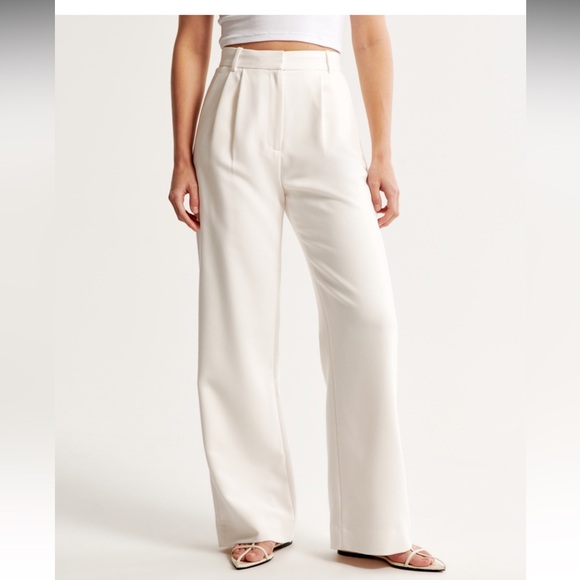 Curve Love A&F Sloane Tailored Wide Leg Pant Cream 4/27L - Picture 1 of 5